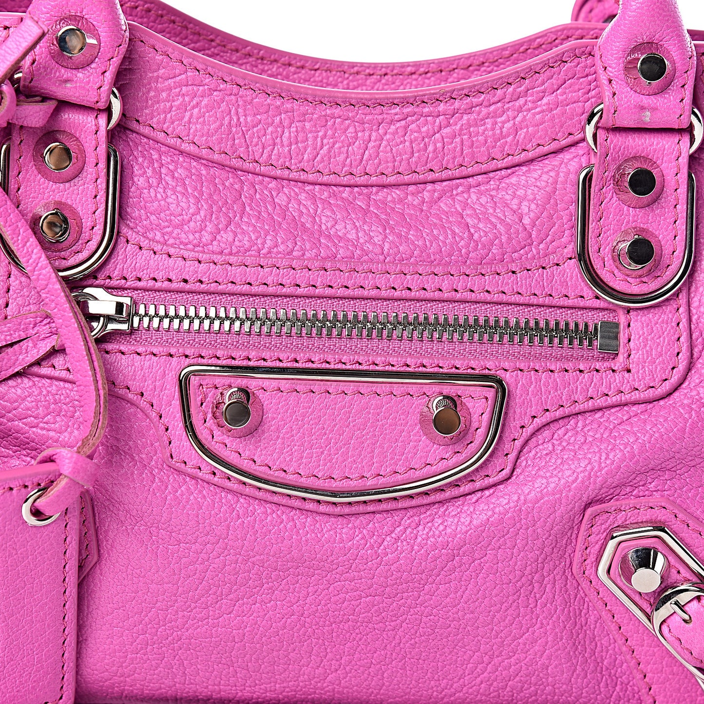 Chevre Silver Metallic Edge Hardware Mini City Rose Fluo