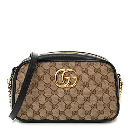 Gucci Monogram Matelasse Diagonal Small GG Marmont Chain Shoulder Bag Beige Black 1 of 11