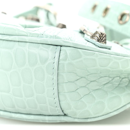Balenciaga Extra Supple Calfskin Crocodile Embossed Le Cagole Shoulder Bag XS Green Acqua 10 of 10