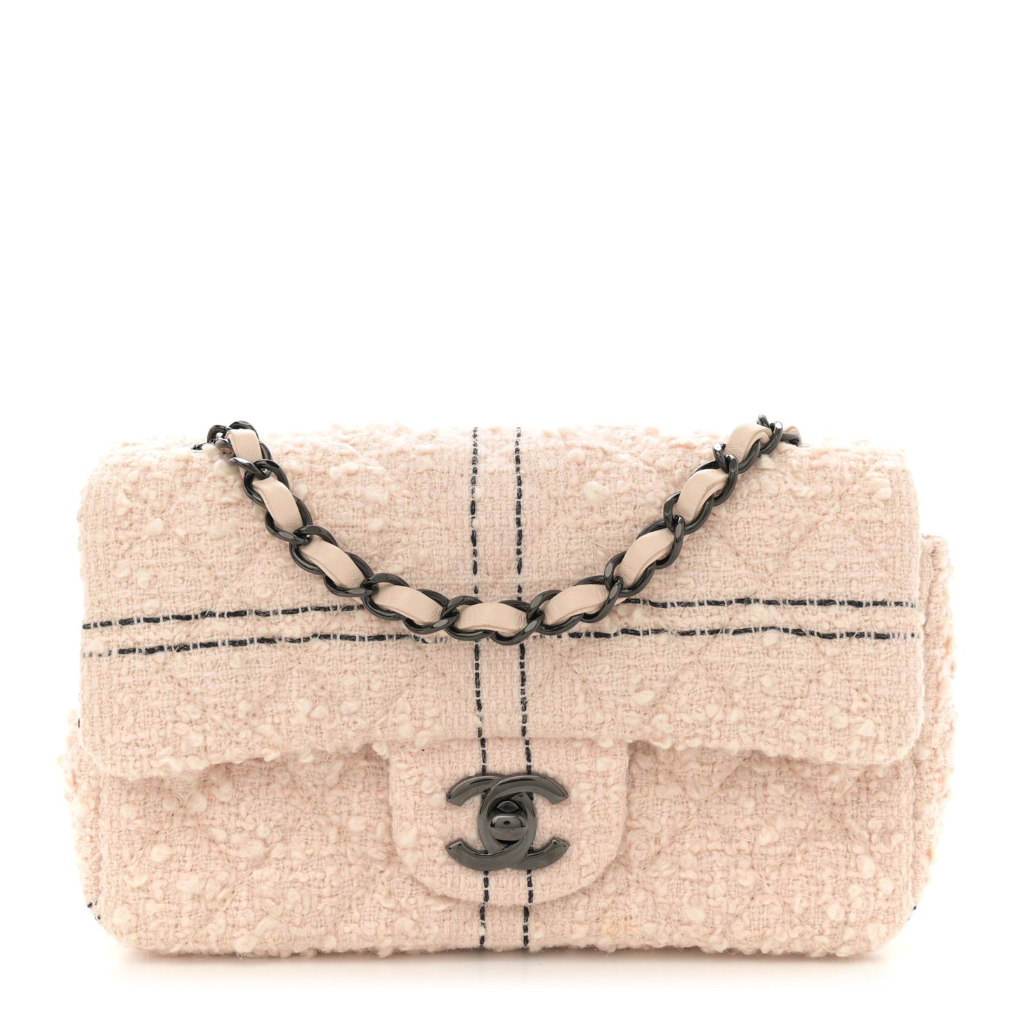 Tweed Quilted Mini Rectangular Flap Light Pink Black