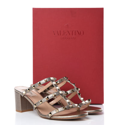 Valentino Garavani Metallic Pebbled Calfskin Rockstud 60mm Caged Slide Sandals 39 Skin 11 of 11