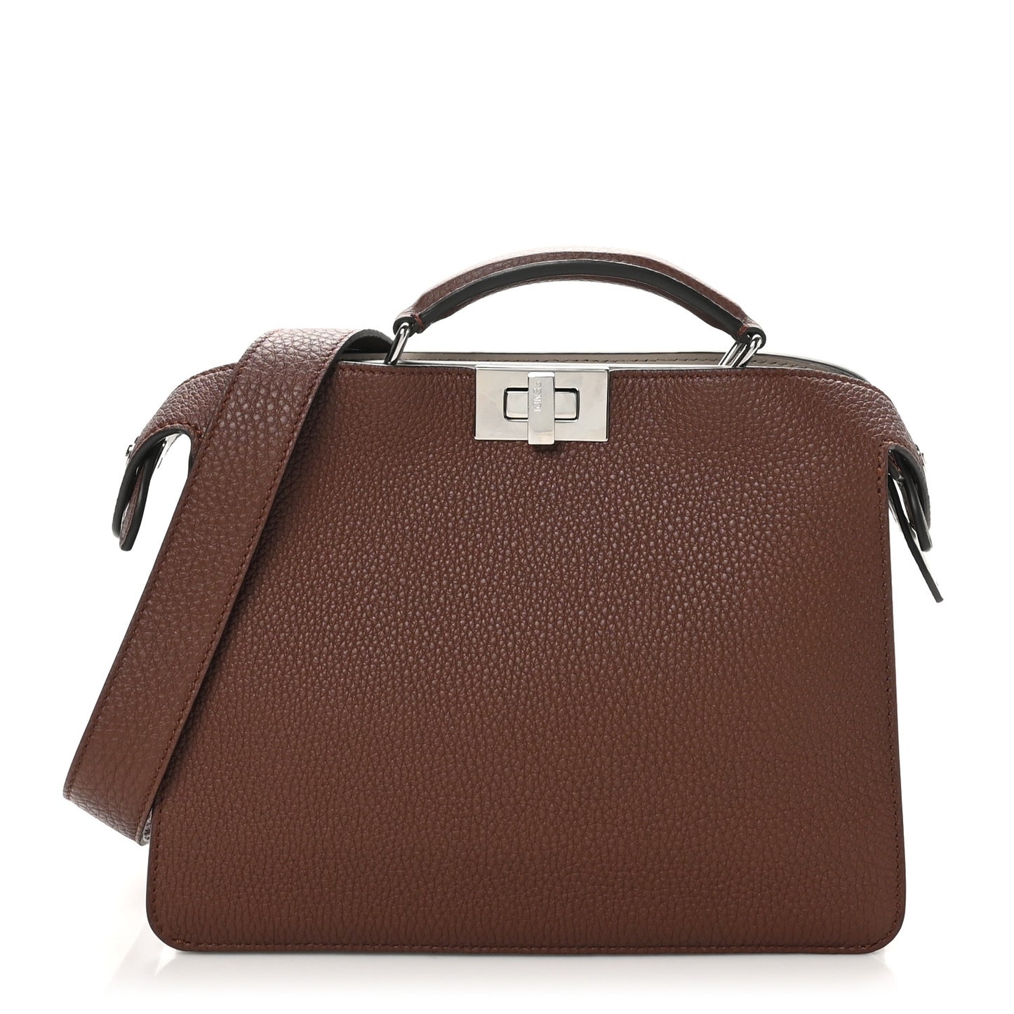 Cuoio Romano Vitello Cover Glazed Fabric Bi-Color FF 1974 Mini Peekaboo I SEE U Satchel Ghianda Grezzo