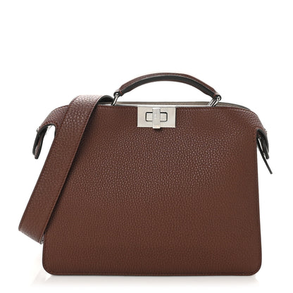 Fendi Cuoio Romano Vitello Cover Glazed Fabric Bi-Color FF 1974 Mini Peekaboo I SEE U Satchel Ghianda Grezzo 1 of 11