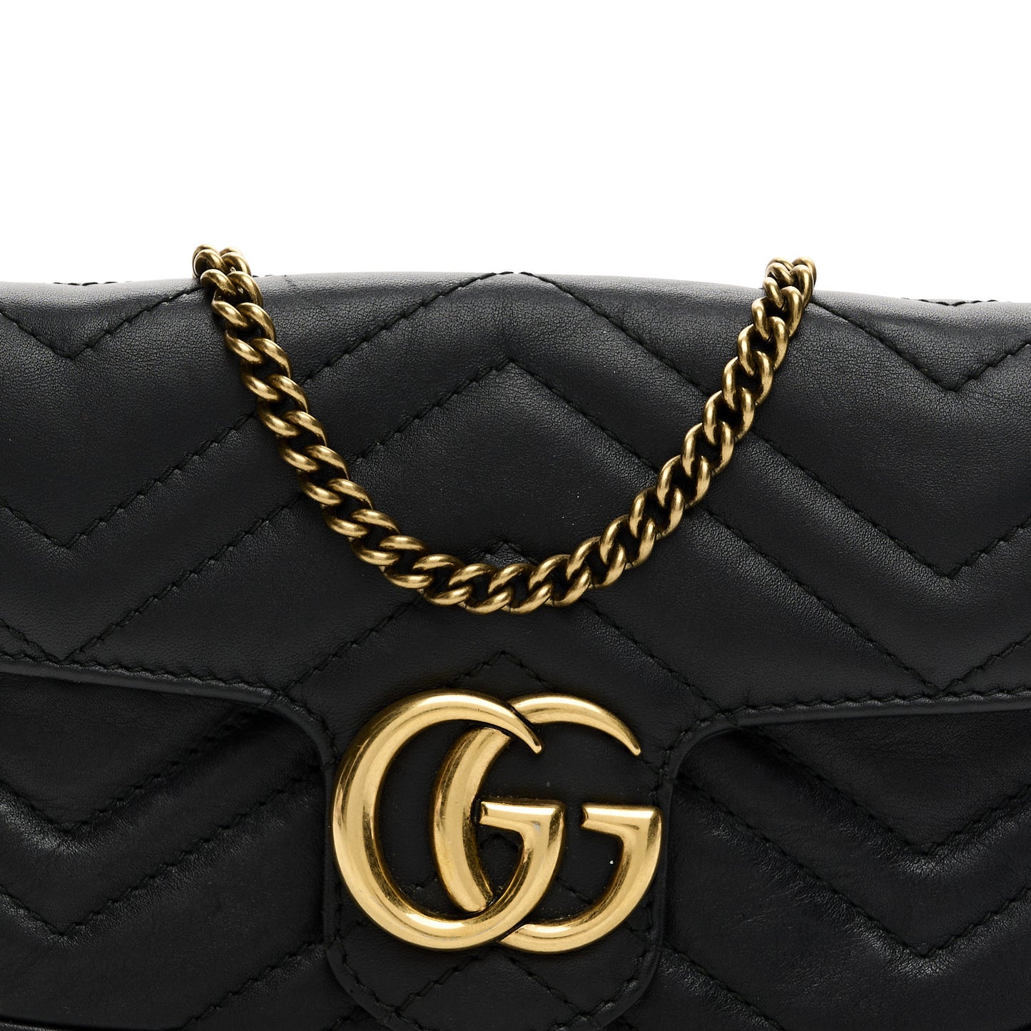 Calfskin Matelasse Super Mini GG Marmont Shoulder Bag Black