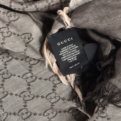 Gucci Wool Silk GG Monogram Diamante Cavendish Square Shawl Grey 2 of 3