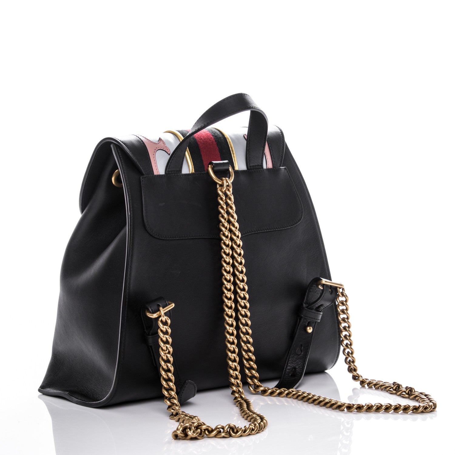 Gucci Calfskin Web GG Marmont Flap Chain Backpack Black 3 of 8