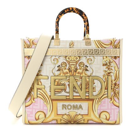 Fendi X VERSACE Calfskin Plexiglass Fendace FF Baroque Print Medium Fendi Sunshine Shopper Tote Gold Rosa White Ice Ciad 1 of 10