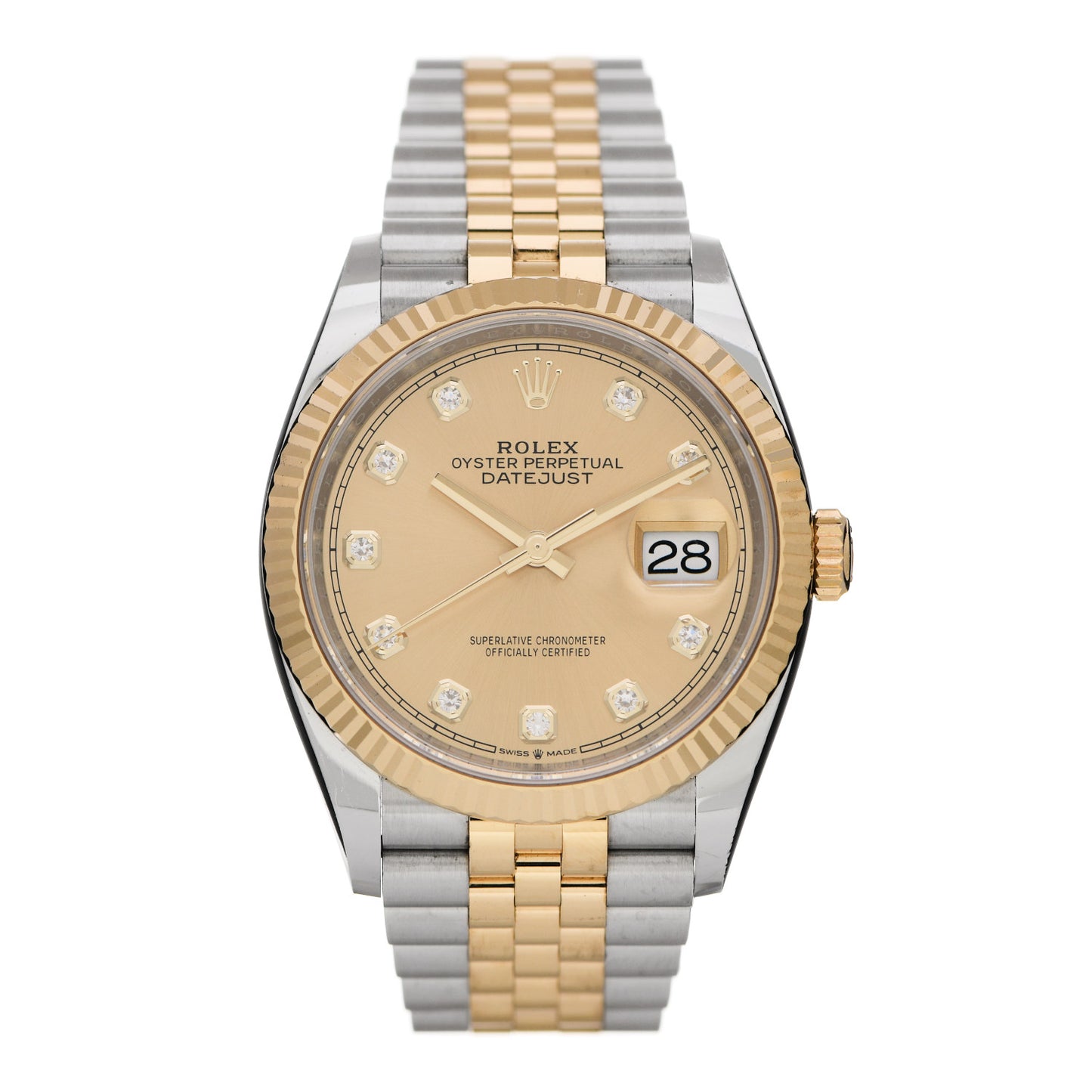 Stainless Steel 18K Yellow Gold Diamond 36mm Oyster Perpetual Datejust Watch Champagne 126233