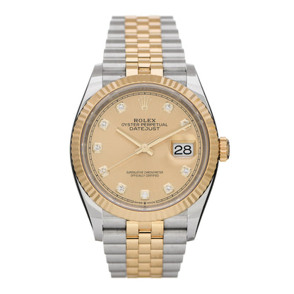Rolex Stainless Steel 18K Yellow Gold Diamond 36mm Oyster Perpetual Datejust Watch Champagne 126233 1 of 5