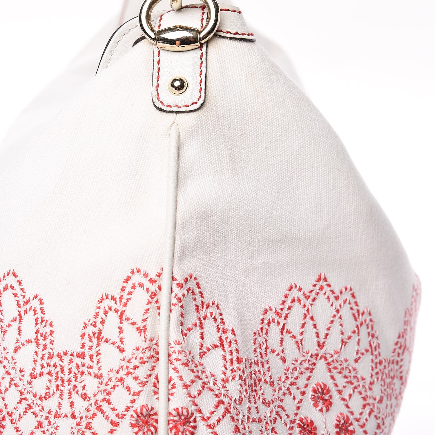 Gucci Canvas Embroidered Peggy Bamboo Top Handle Hobo White 11 of 15