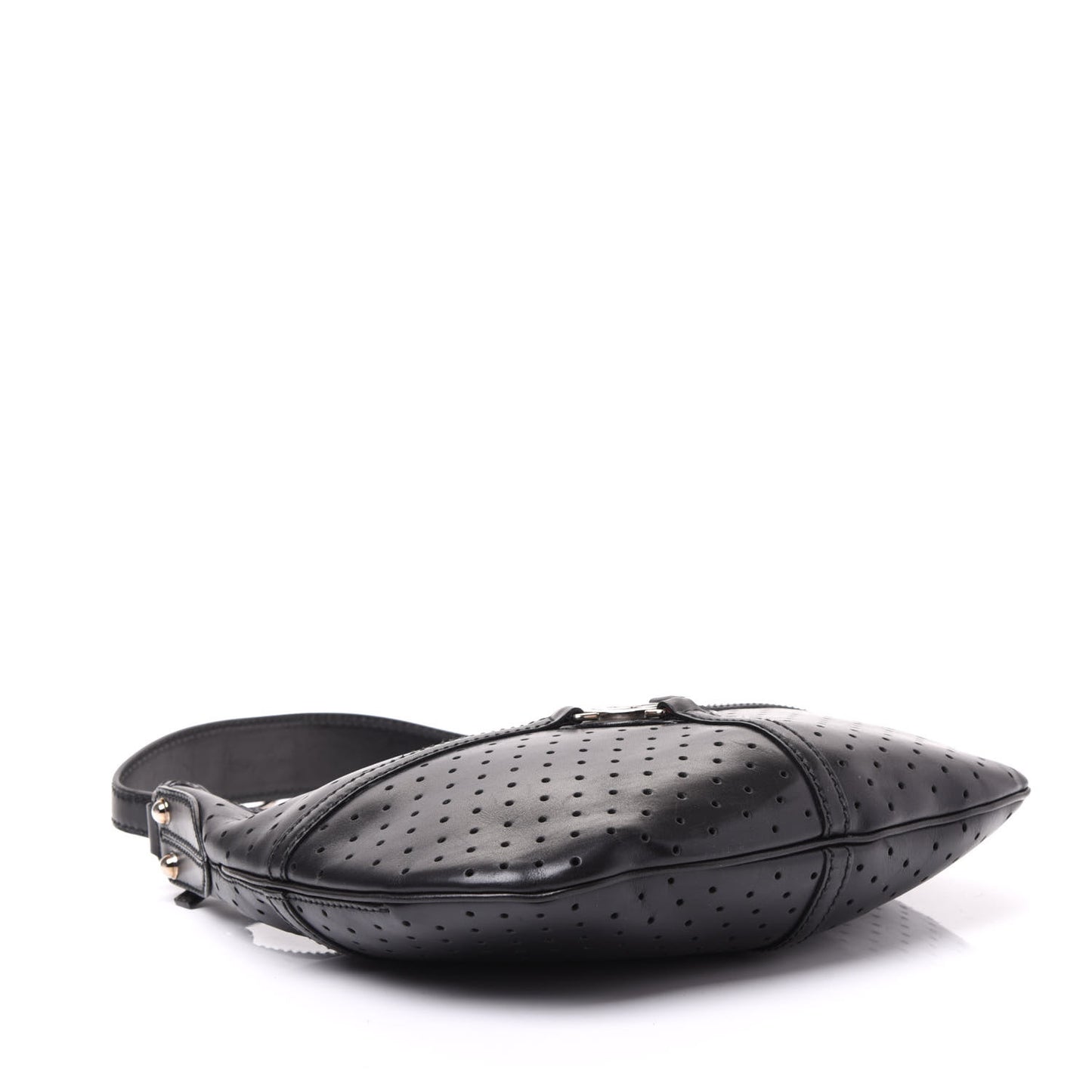 Perforated Calfskin Reins Hobo Black