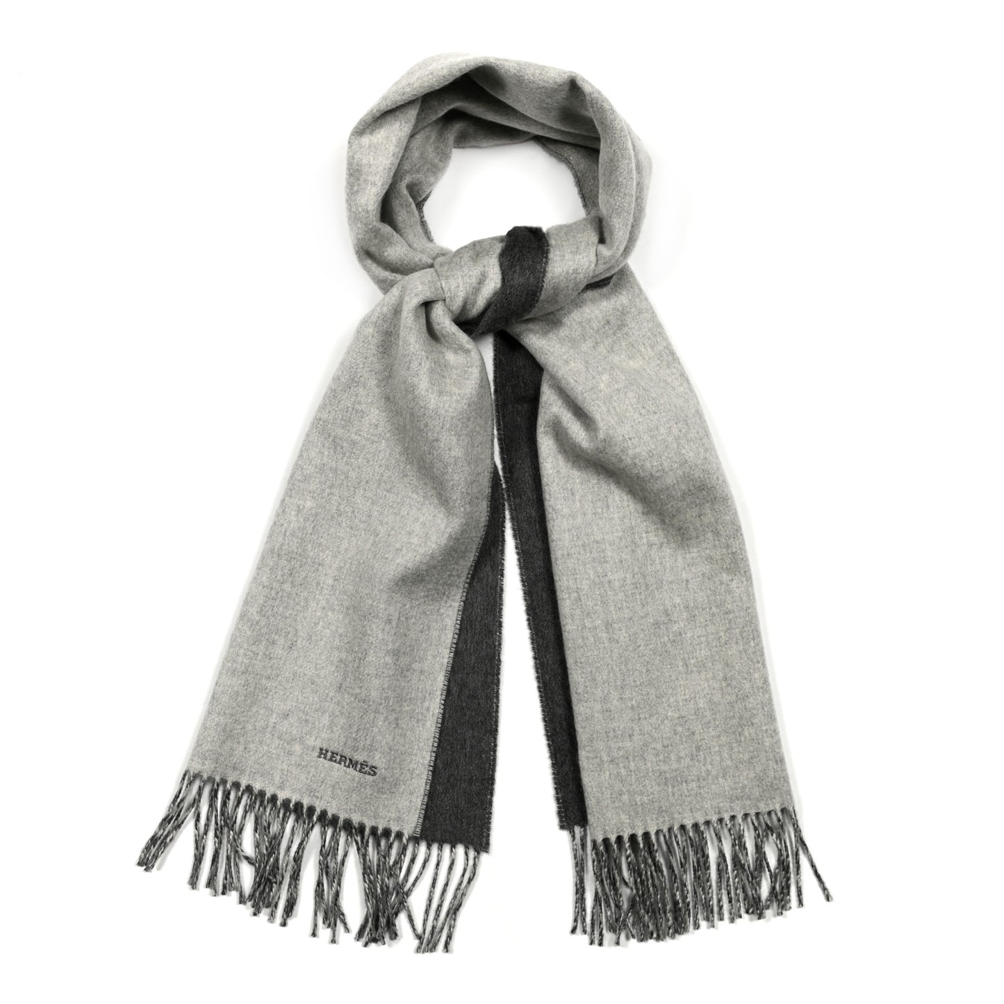 Cashmere Recto Verso Muffler Gris Clair Chine Flanelle