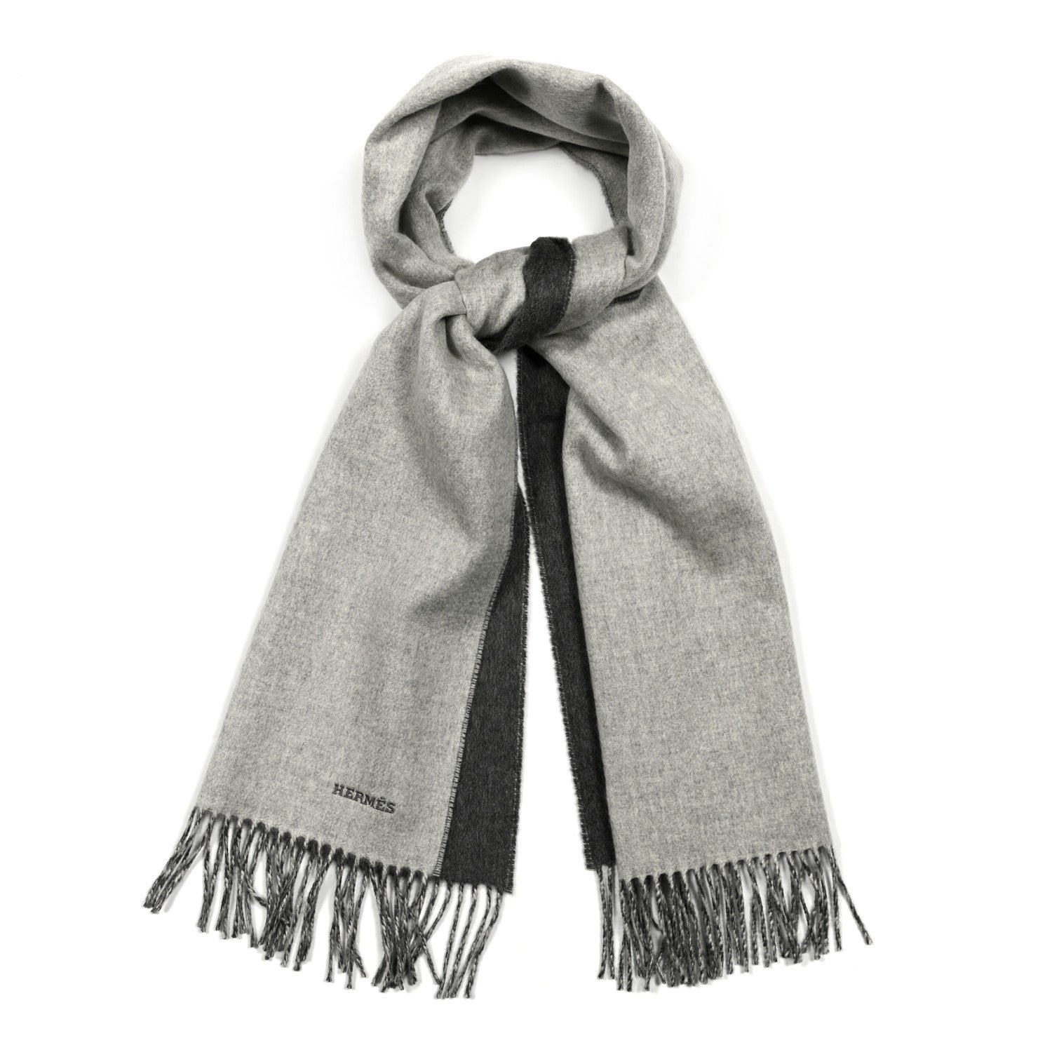 Hermes Cashmere Recto Verso Muffler Gris Clair Chine Flanelle 1 of 3