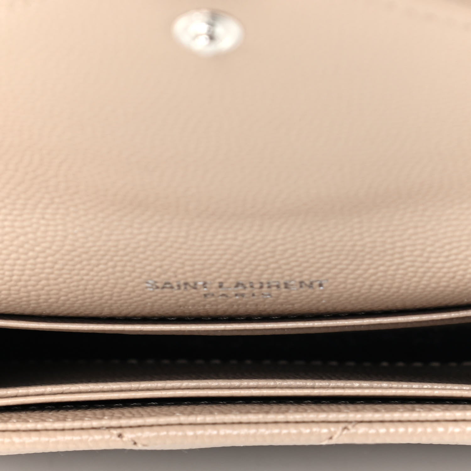 Saint Laurent Grain De Poudre Matelasse Chevron Small Monogram Envelope Wallet Dark Beige 4 of 5