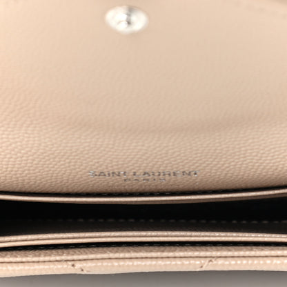 Saint Laurent Grain De Poudre Matelasse Chevron Small Monogram Envelope Wallet Dark Beige 4 of 5