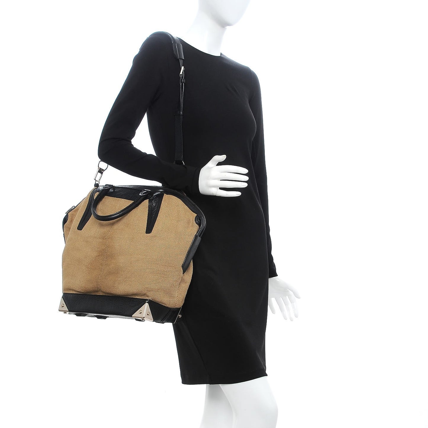 Pebbled Calfskin Canvas Large Emile Khaki Silver Hardware