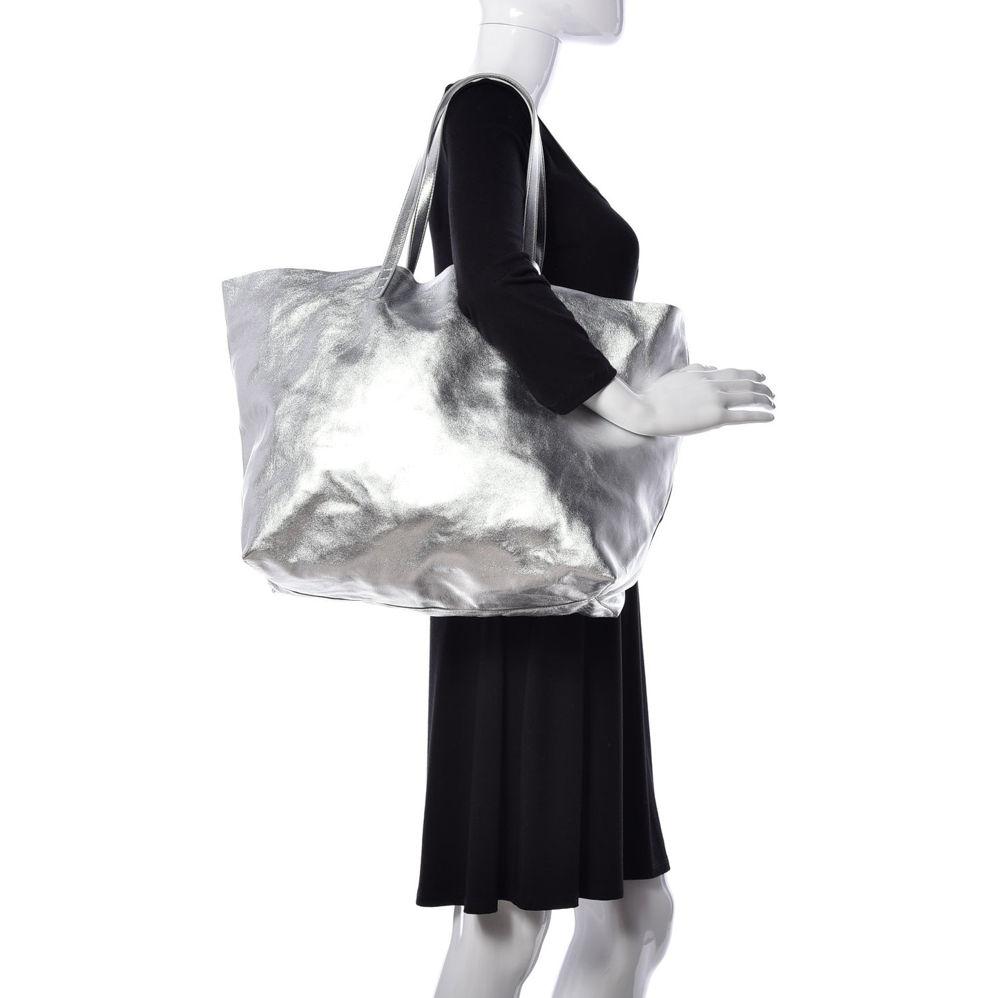 Metallic Lambskin Oversized Tote Silver