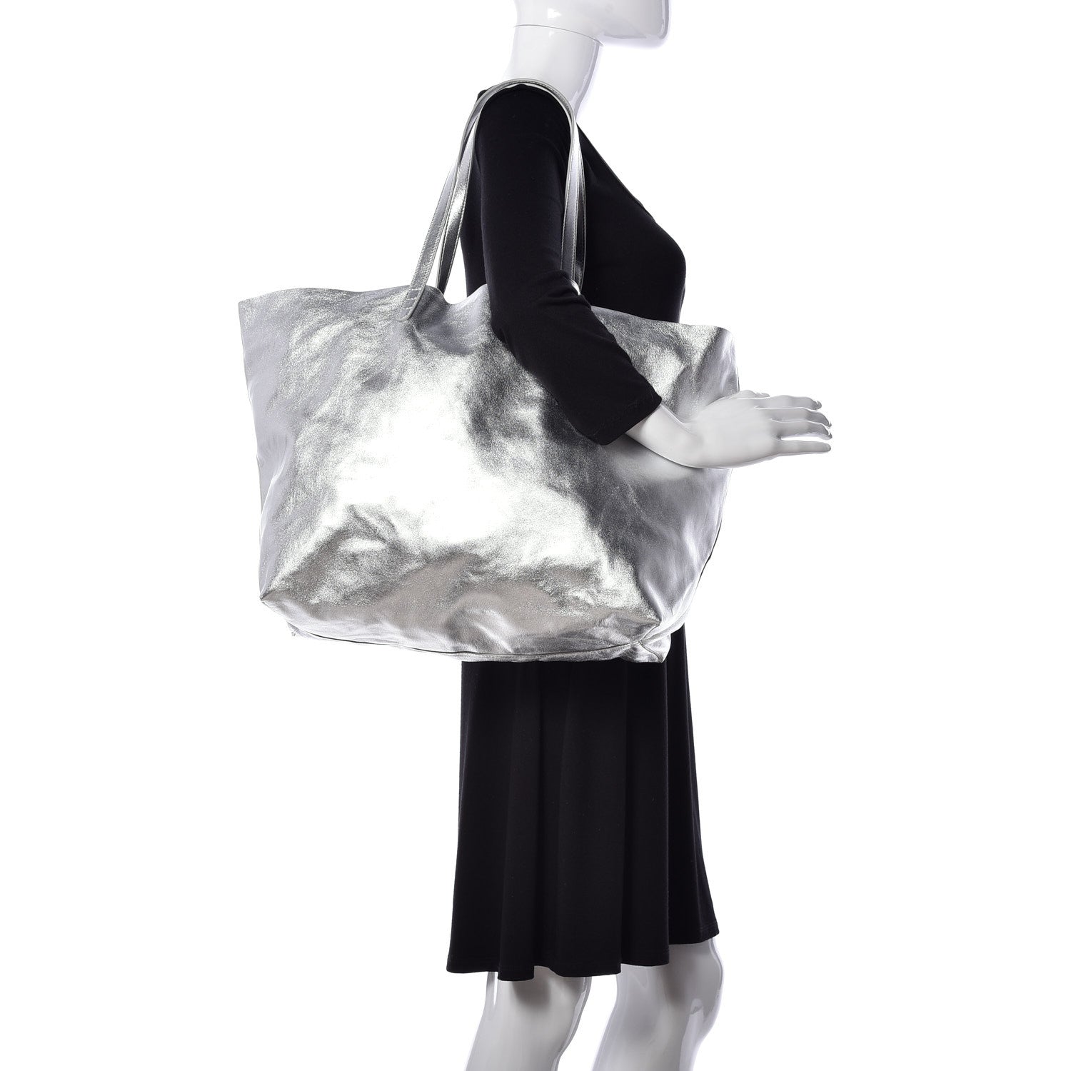 Mansur Gavriel Metallic Lambskin Oversized Tote Silver 3 of 8