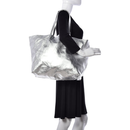 Mansur Gavriel Metallic Lambskin Oversized Tote Silver 3 of 8