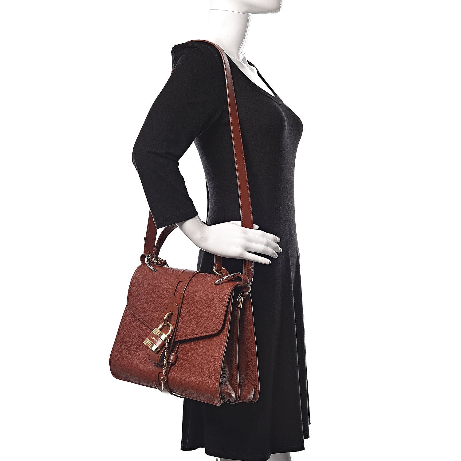 Chloe Shiny Grained Calfskin Medium Aby Day Shoulder Bag Sepia Brown 2 of 10