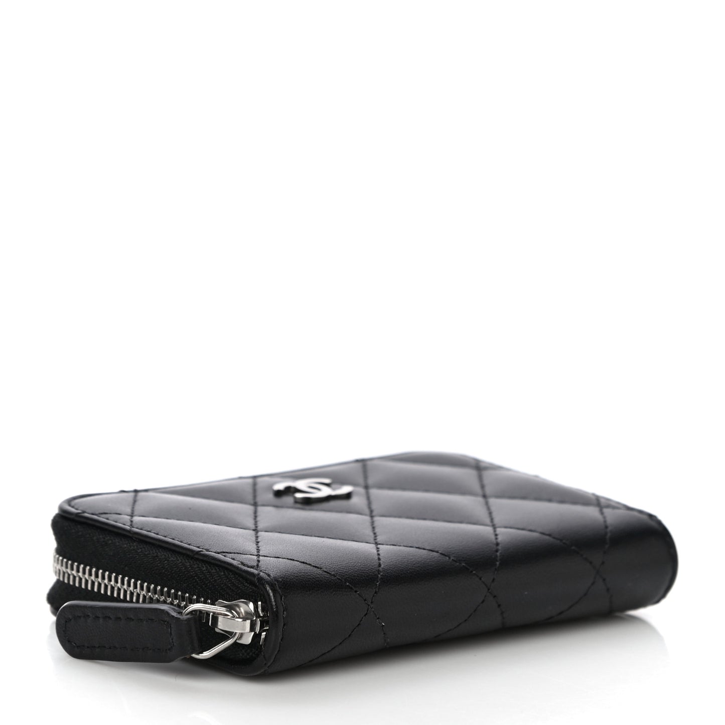 Lambskin Quilted Zip Coin Purse Black