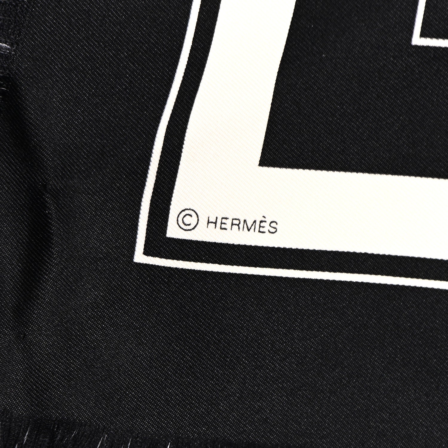 Hermes Silk Ex Libris Fringe Scarf 80 Black Ecru 4 of 4