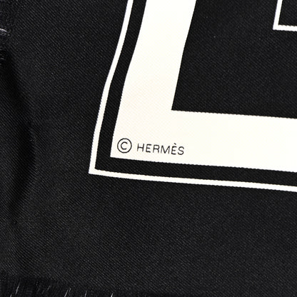 Hermes Silk Ex Libris Fringe Scarf 80 Black Ecru 4 of 4