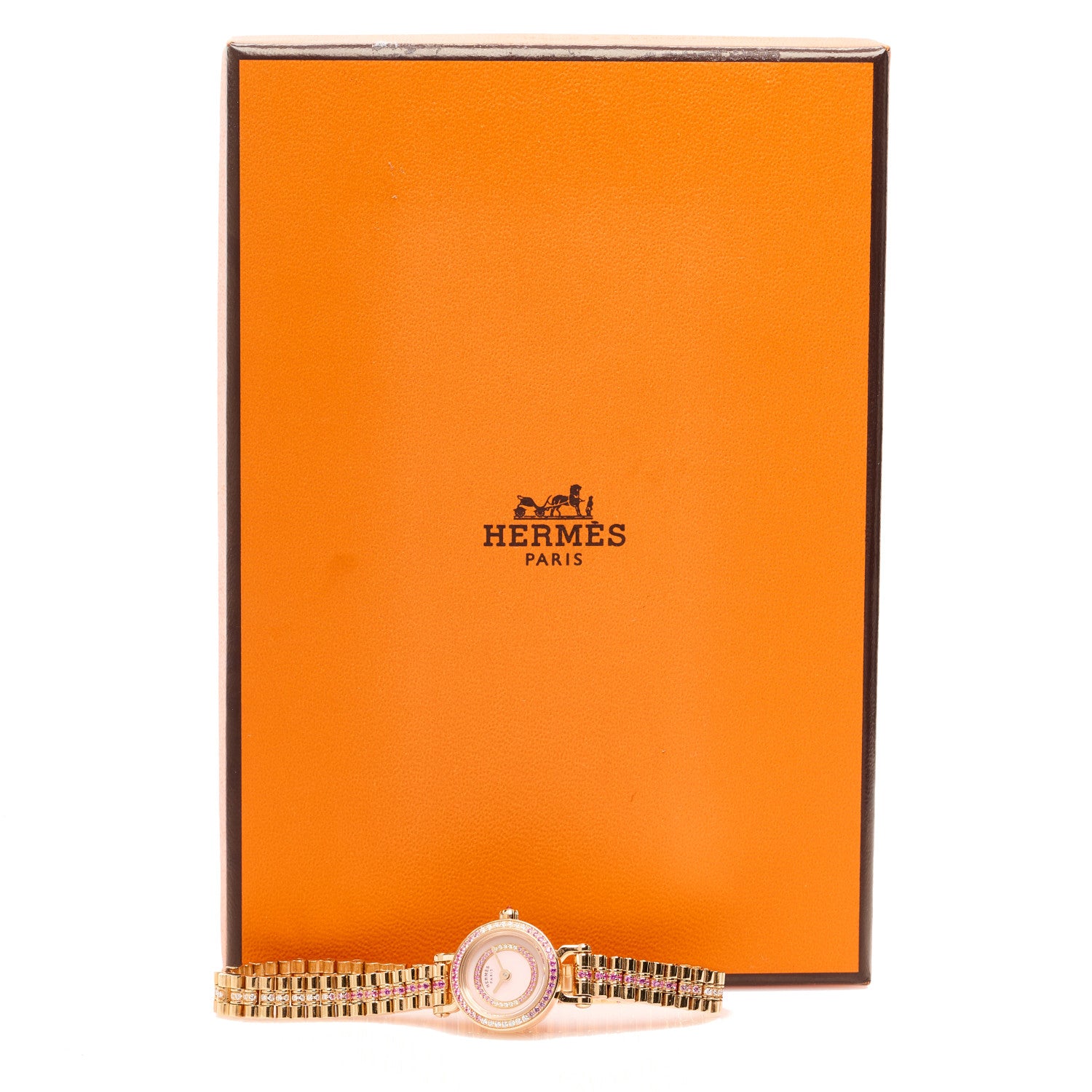 Hermes 18K Rose Gold Diamond Pink Sapphire 16mm Faubourg Quartz Watch 5 of 5