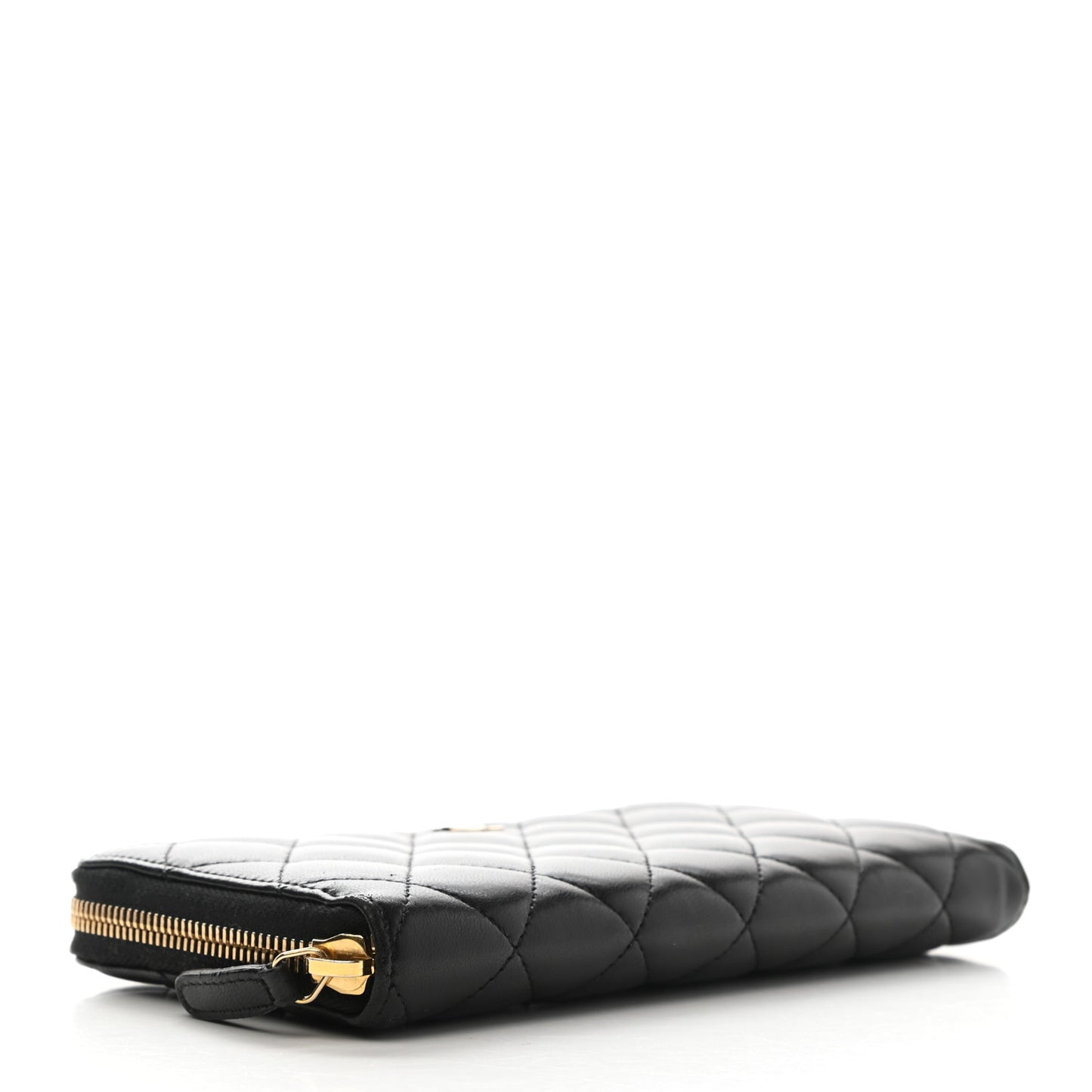 Lambskin Quilted Large Gusset Zip Around Wallet Black