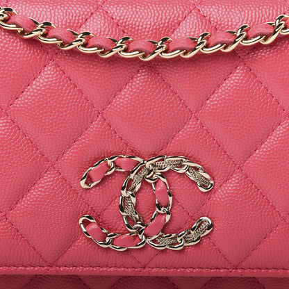 Chanel Caviar Quilted French New Wave Chain CC Wallet On Chain WOC Pink 11 of 12