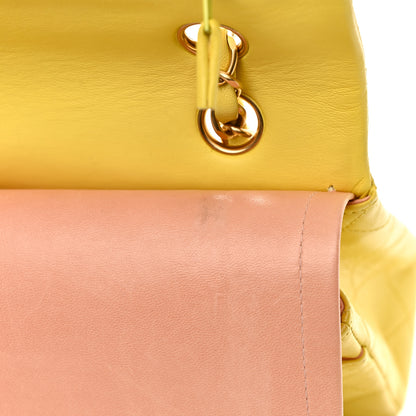 Chanel Lambskin Quilted Medium Double Flap Yellow Pink 14 of 16