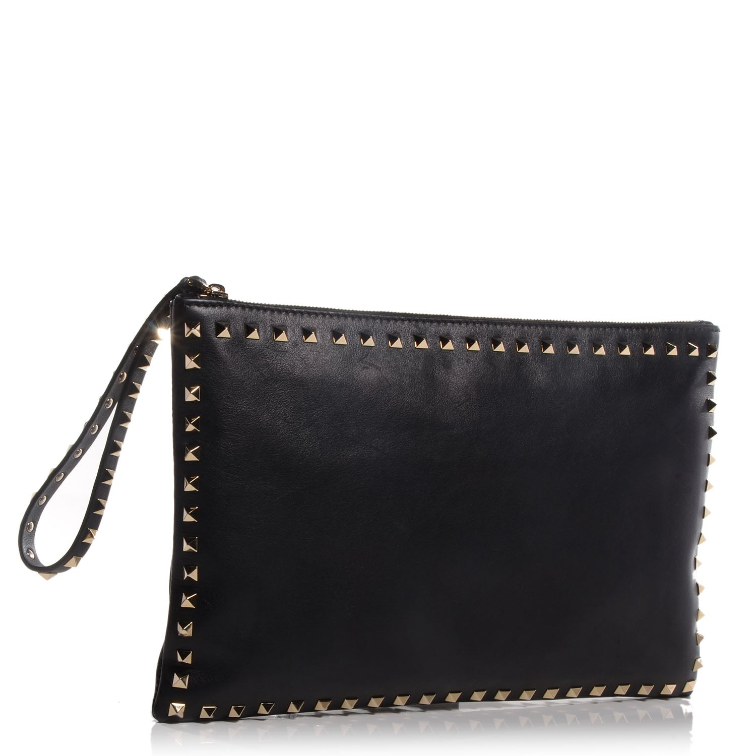 Valentino Garavani Vitello Large Rockstud Zip Wristlet Pouch Black 3 of 8