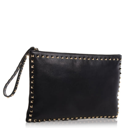 Valentino Garavani Vitello Large Rockstud Zip Wristlet Pouch Black 3 of 8