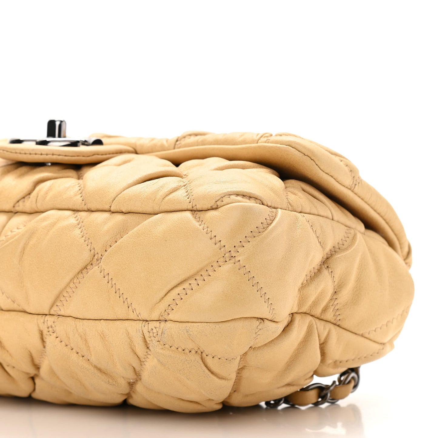 Calfskin Quilted Medium Bubble Quilt Flap Bag Beige