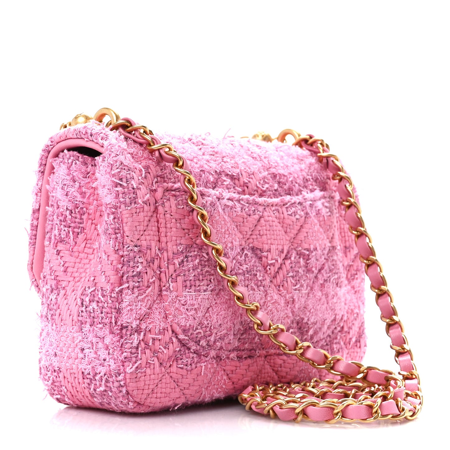 Tweed Quilted Pearl Twist Mini Square Flap Pink Dark Pink