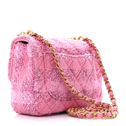 Chanel Tweed Quilted Pearl Twist Mini Square Flap Pink Dark Pink 2 of 11