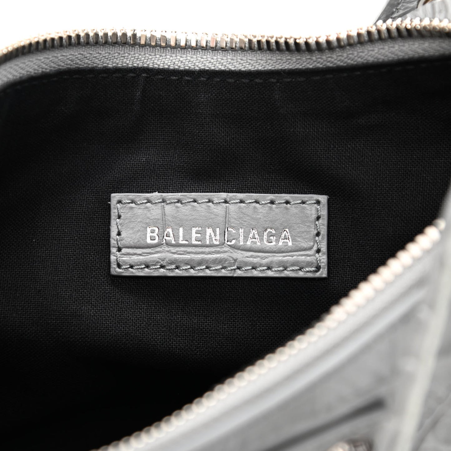 Extra Supple Calfskin Crocodile Embossed Le Cagole Shoulder Bag XS Balenciaga Grey