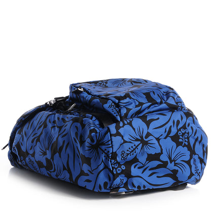 Prada Tessuto Hibiscus Print Double Buckle Backpack Blue 5 of 9