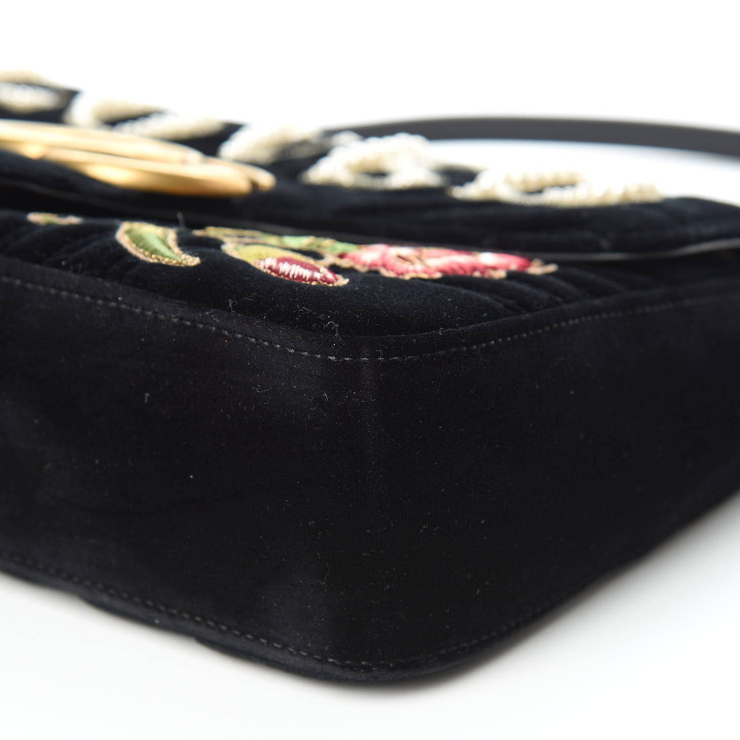 Gucci Velvet Matelasse Loved Embroidered Medium GG Marmont Shoulder Bag Black 9 of 11