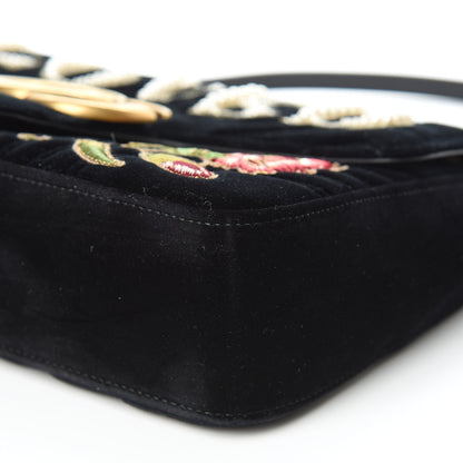 Gucci Velvet Matelasse Loved Embroidered Medium GG Marmont Shoulder Bag Black 9 of 11