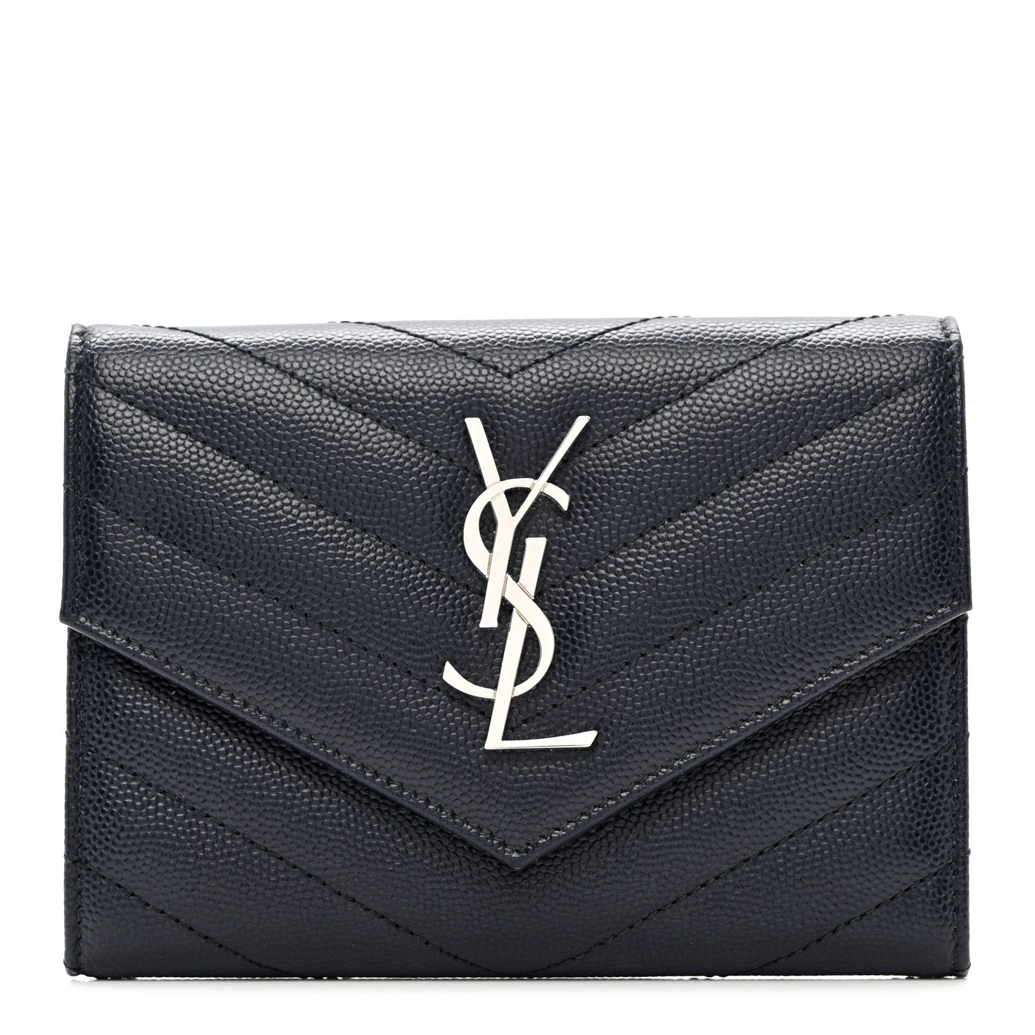 Saint Laurent Grain De Poudre Matelasse Chevron Small Monogram Passport Case Deep Marine 1 of 7