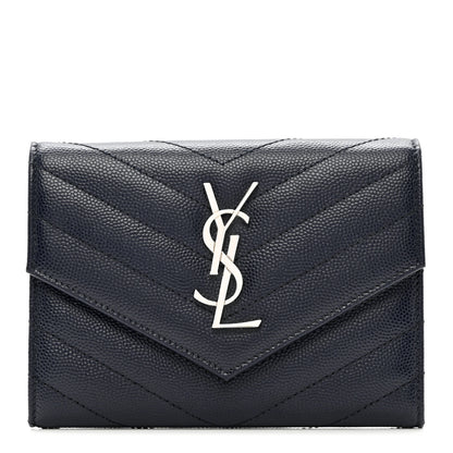 Saint Laurent Grain De Poudre Matelasse Chevron Small Monogram Passport Case Deep Marine 1 of 7
