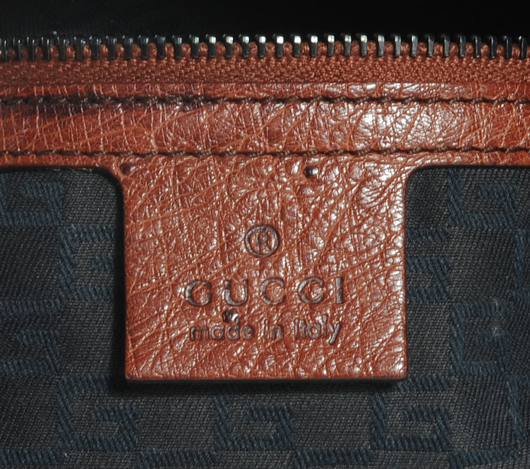 Ostrich Whipstitch Wooden Handle Small Hobo Brown