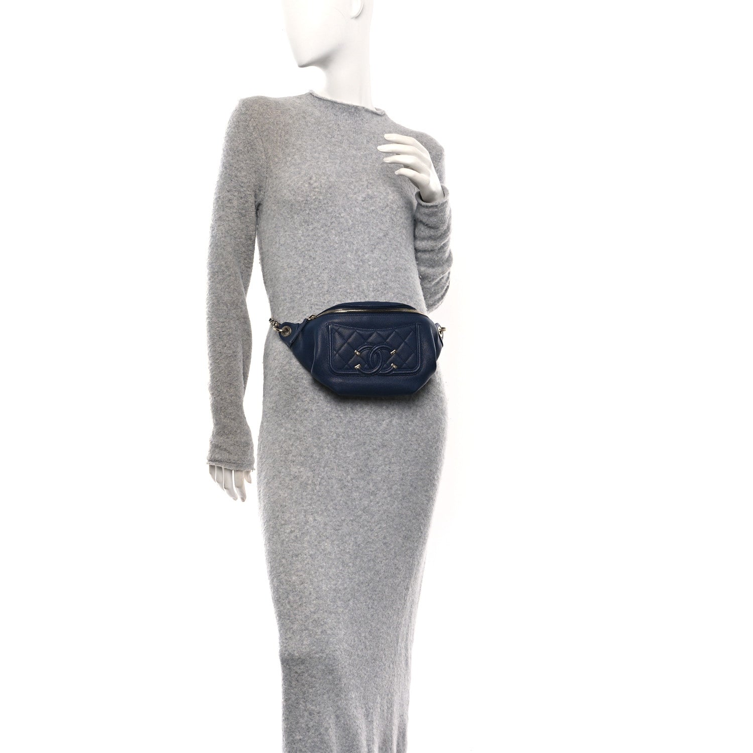 Chanel Caviar Quilted Filigree Waist Bag Blue 2 of 9