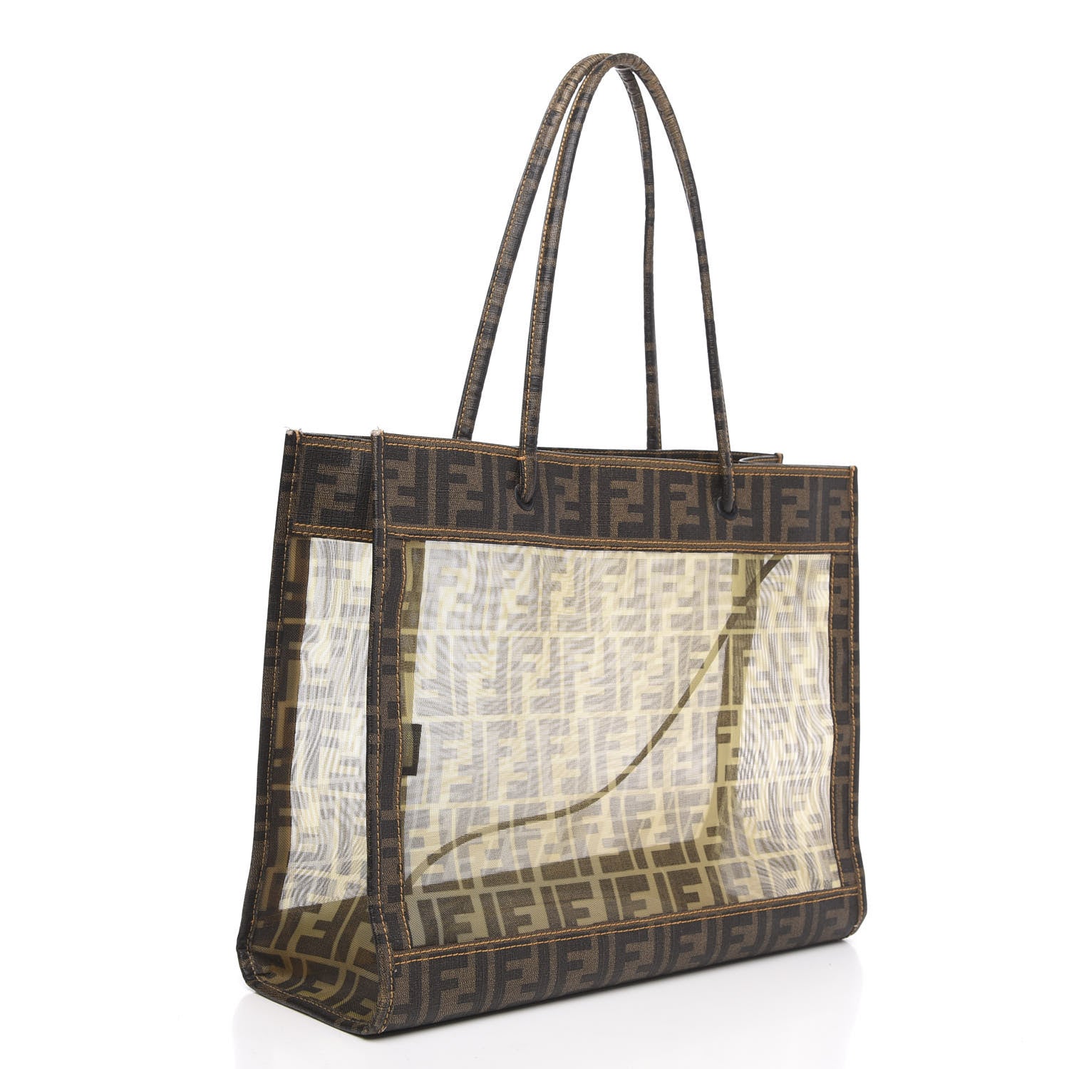 Fendi Mesh Glazed Fabric FF 1974 Tote Tobacco 3 of 11