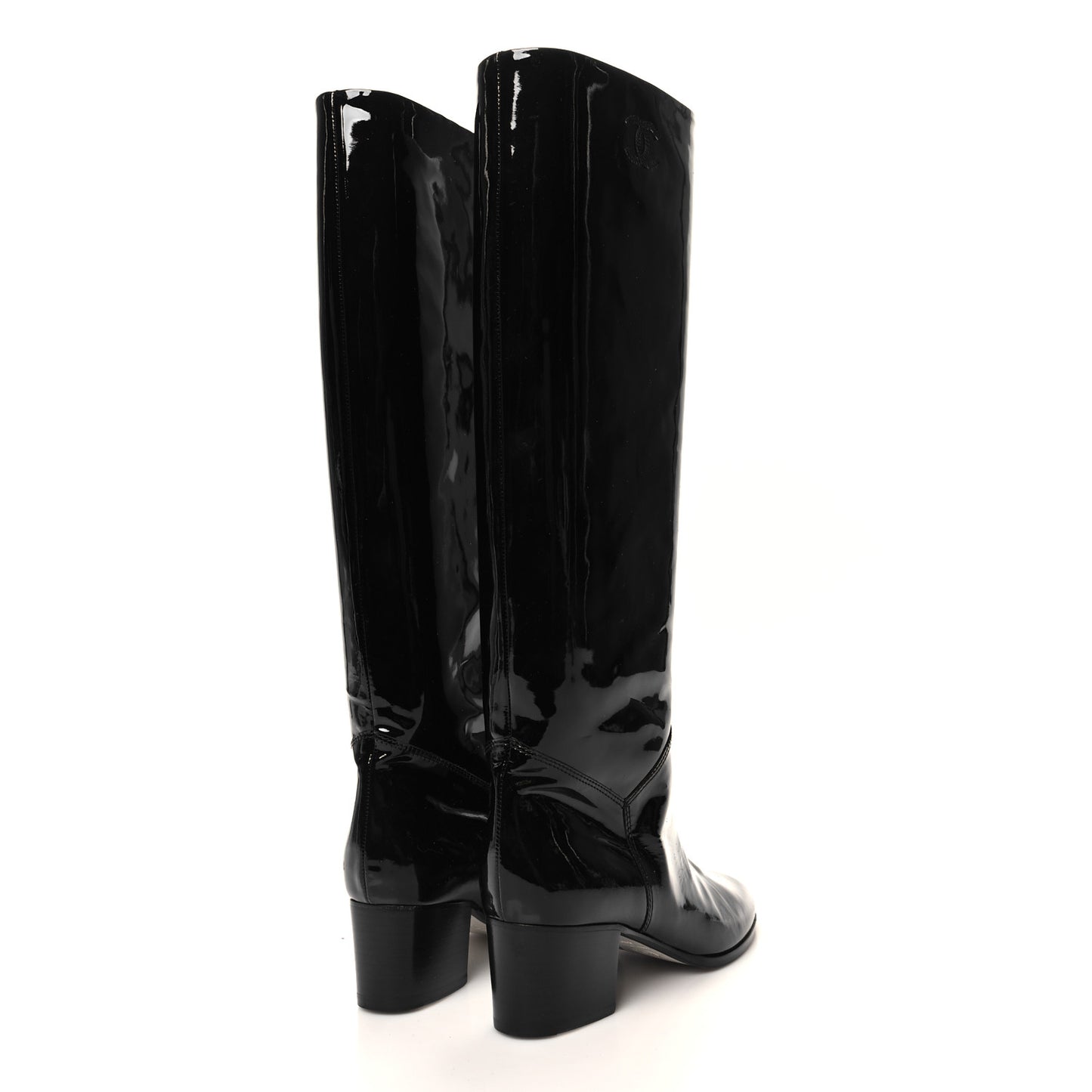 Patent Calfskin CC Knee High Boots 36.5 Black