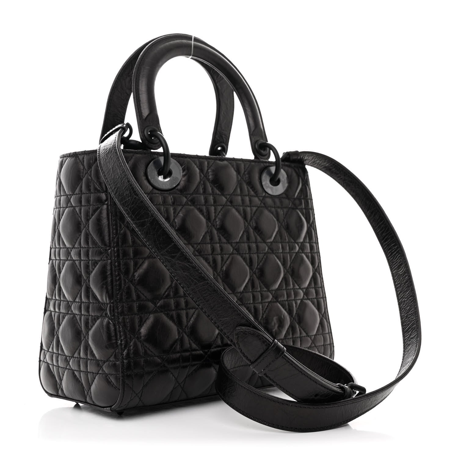 Christian Dior Crinkled Calfskin Cannage Medium Lady Dior Black 3 of 10