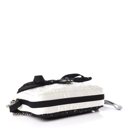 Chanel Tweed Nylon Quilted Astronaut Essentials Flap Black White 4 of 20