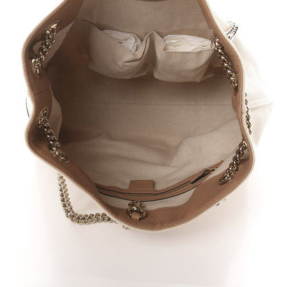 Gucci Linen Canvas Pebbled Calfskin Medium Soho Chain Shoulder Bag White Camelia 5 of 10