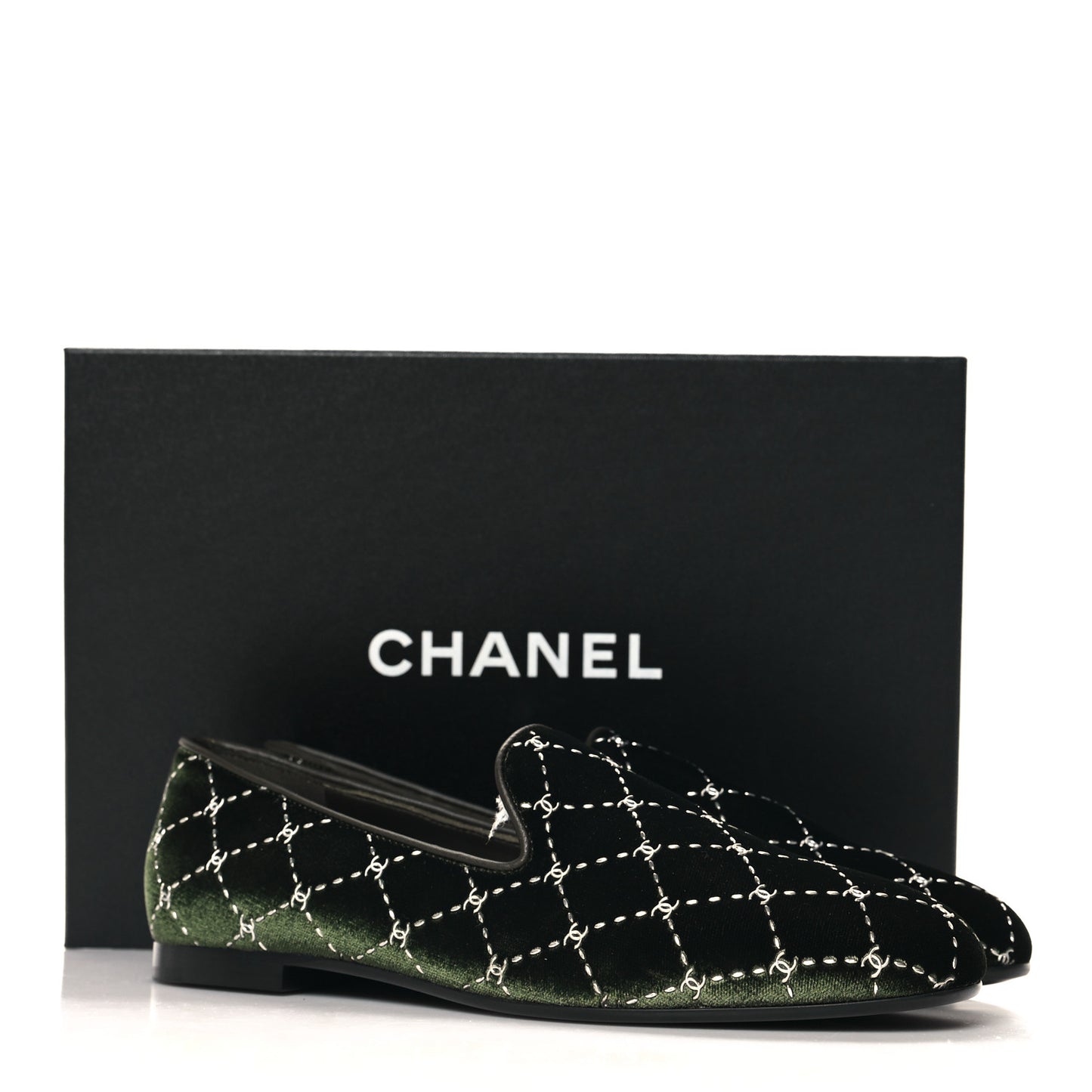 Velvet Moccasin Loafers 37.5 Dark Green